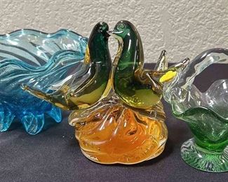 Glass Lovebirds Handblown Blue Glass Bowl
