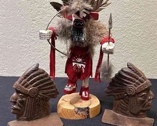 Kachina Warrior Pair Of Metal Bookends