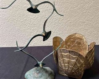 Painted Brass Seagull Statue Brass Seashell Planter