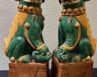 Pair Of Glazed Ceramic Foo Dogs