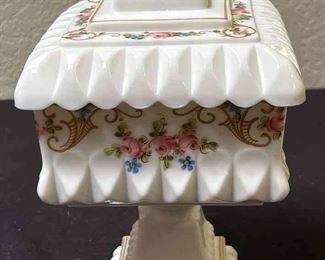 Vintage Hand Painted Floral Milk Glass Covered Candy Dish 