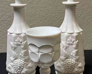 Westmoreland Milk Glass Paneled Grape Decanters More