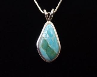 .925 Sterling Silver Larimar Cabochon Pendant Necklace

