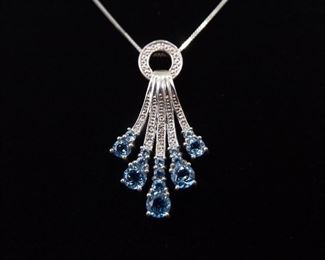 .925 Sterling Silver Diamond Accented Topaz Crystal Pendant Necklace
