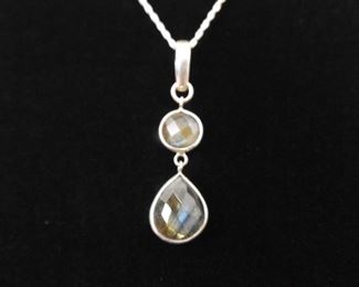 .925 Sterling Silver Faceted Labradorite Pendant Necklace
