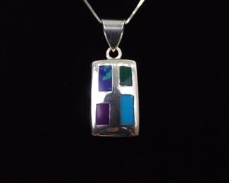 .925 Sterling Silver SILPADA Inlayed Multi Stone Pendant Necklace
