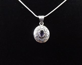 .925 Sterling Silver Scrolled Amethyst Pendant Necklace
