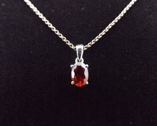.925 Sterling Silver Oval Cut Garnet Pendant Necklace
