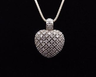 .925 Sterling Silver Diamond Heart Pendant Necklace
