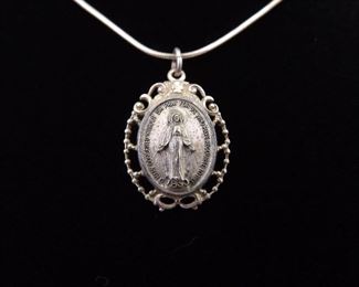 .925 Sterling Silver Mother Mary Pendant Necklace
