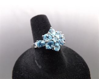 .925 Sterling Silver Topaz Crystal Cluster Flower Ring Size 7
