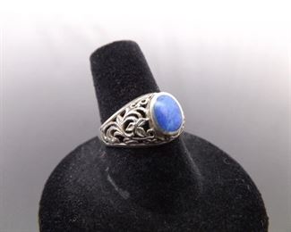 .925 Sterling Silver Sodalite Cabochon Scrolled Ring Size 8
