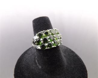 .925 Sterling Silver Emerald Crystal Cluster Ring Size 6

