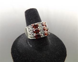 .925 Sterling Silver Art Nouveau Garnet Ring Size 9
