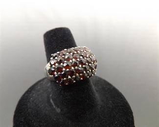 .925 Sterling Silver Garnet Cluster Ring Size 7
