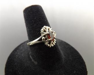 .925 Sterling Silver Oval Cut Garnet Scrolled Ring Size 6.25
