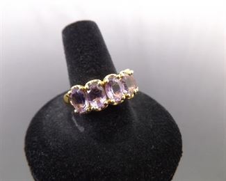 .925 Sterling Silver Oval Cut Amethyst Vermeil Ring Size 8.75
