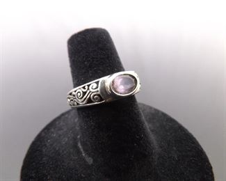 .925 Sterling Oval Cut Amethyst Scrolled Ring Size 6.5
