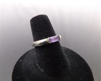 .925 Sterling Emerald Cut Amethyst Ring Size 6
