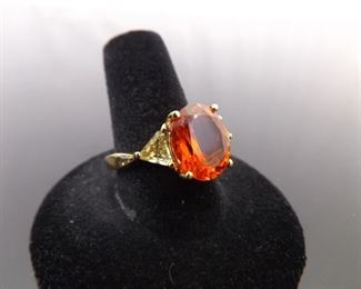 .925 Sterling Silver Citrine and Peridot Crystal Vermeil Ring Size 9
