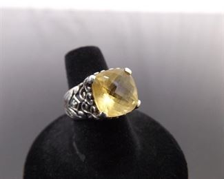 .925 Sterling Silver Faceted Citrine Scrolled Ring Size 6.5
