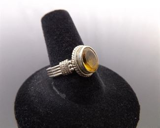 .925 Sterling Silver Faceted Citrine Ring Size 9
