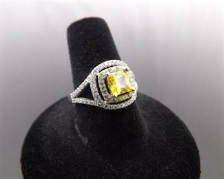 .925 Sterling Silver Faceted Citrine Crystal Ring Size 7.75
