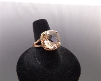 .925 Sterling Silver Smokey Quartz Crystal Rose Gold Vermeil Ring Size 7
