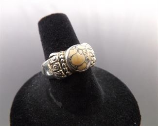 .925 Sterling Silver Jasper Agate Ring Size 7.75
