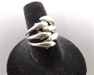 .925 Sterling Silver Dolphin Ring Size 8
