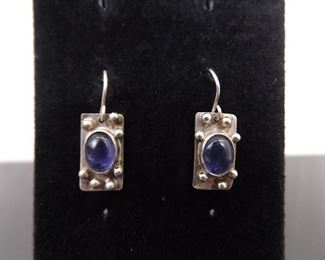 .925 Sterling Silver Amethyst Cabochon Dangle Hook Earrings
