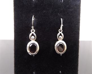 .925 Sterling Silver Amethyst Dangle Hook Earrings
