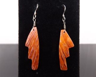.925 Sterling Silver Red Shell Dangle Hook Earrings
