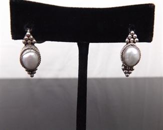 .925 Sterling Silver Genuine Pearl Hook Latch Earrings

