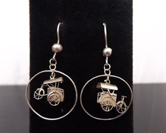 .925 Sterling Silver Rickshaw Hoop Dangle Hook Earrings
