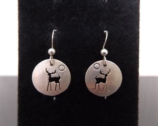 .925 Sterling Silver Moose Dangle Hook Earrings
