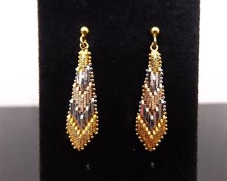 .925 Sterling Silver Triple Tone Vermeil Post Earrings
