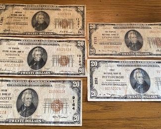 Assorted U.S, Twenty Dollar National Currency Notes