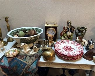 Solid brass, iron, stone, dog figures, porcelain, carriage, clock, Staffordshire , figure