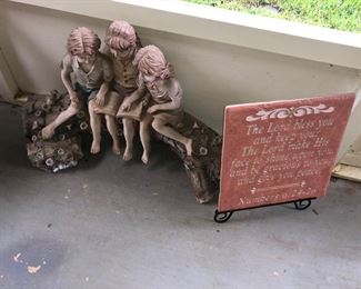 Garden, statuary and plaque