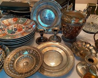 sterling plates, candleholders
