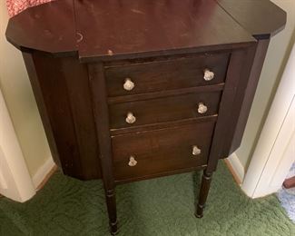 #10 Martha Washington Sewing Cabinet - w/3 drawers & Flip-up Sides (one hinge missing on flip side) 27x14x28 $125.00