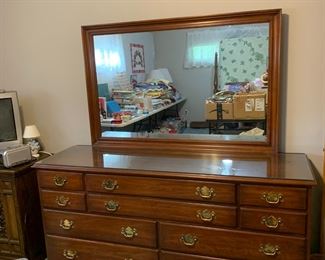 #15 Henkel Harris Dresser w/10 drawers - solid Black Cherry w/mirror - 65x20x34 Mirror 53x35 $575.00