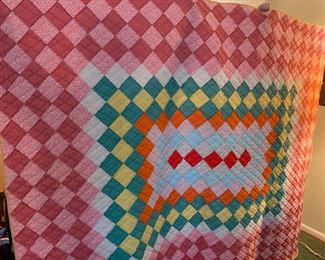 #42 Pink/scrappy Center Machine Quilted (polyeaster batting) Quilt - 86x70 $75.00