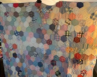 #47 Vintage 30's Style Hexagon Quilt - as is Holes on front & Back - 74x74 $40.00