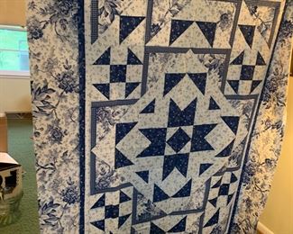 #52 Blue & White Pieced Quilt Top (not quilted) - 52x72 (includes possible backing fabric) $45.00