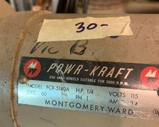 #84 Powr-kraft Montgomery Wards Bench Grinder - works $30.00