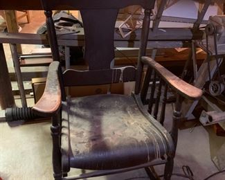 #116 Black Painted Vintage Wood Rocker w/wood seat $30.00