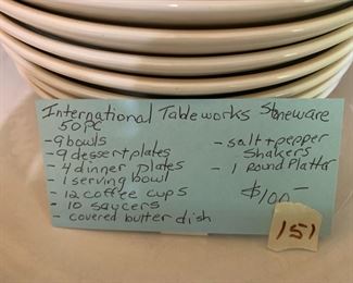 #151 Intl. Tableworks Stoneware - 50 pc set $100.00