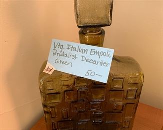 #161 Vtg. Italian Empoli Brutalist Decanter Green $50.00